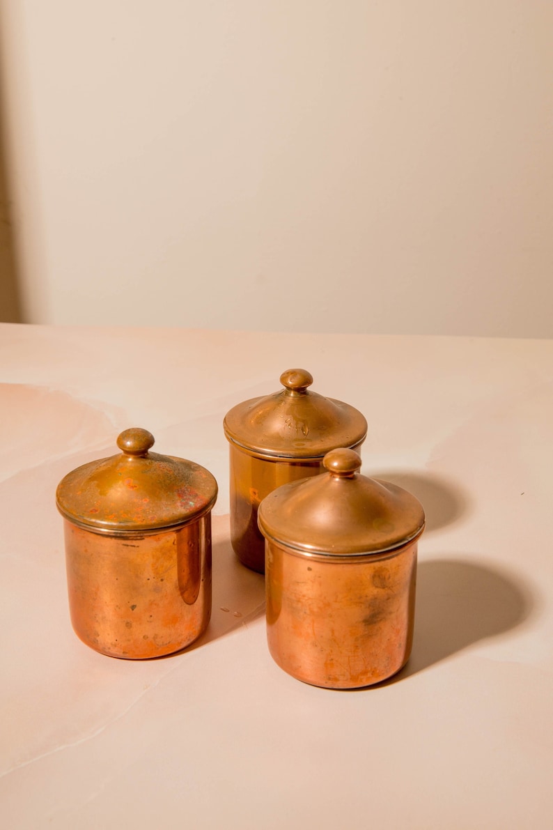 Vintage Copper Kitchenware Vintage food photography props Food styling Kitchenware copper mugs copper canisters Canister