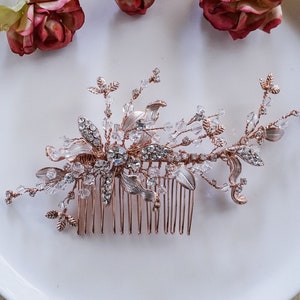 Rose gold Whimsical Bridal Hair Comb with Crystals and Rhinestones - Fairytale Wedding Hairpiece - Bridal Hair Comb