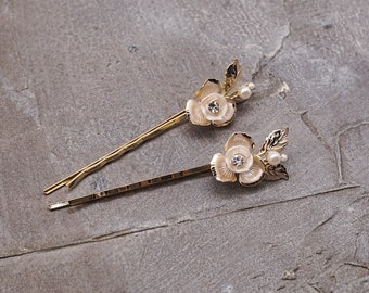 2 PC Gold Porcelain Flower Bridal Hair Pin Pin, Flower Wedding Hair Pin, Wedding Hair Accessory, Bridesmaids Hair Pin Gift UP1459