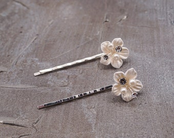 2 PC Silver Porcelain Flower Bridal Hair Pin Pin, Flower Wedding Hair Pin, Wedding Hair Accessory, Bridesmaids Hair Pin Gift UP1460