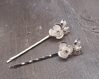 2 PC Silver Porcelain Flower Bridal Hair Pin Pin, Flower Wedding Hair Pin, Wedding Hair Accessory, Bridesmaids Hair Pin Gift UP1458