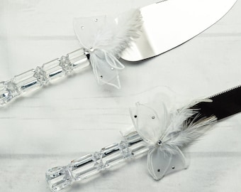 White Wedding Knife and Cake Server Set, Cake Cutter Cutting Set, Serving Set for Bridal Shower Wedding Gift K412