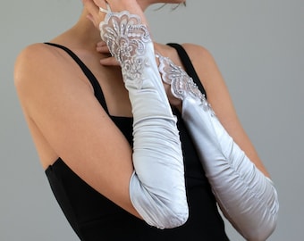 Silver Fingerless Adult Evening Formal Gloves, Classic Wedding Accessory, Bridal Gloves, Prom Accessory, 20s Costume Gloves