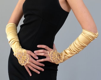 Gold Fingerless Adult Evening Formal Gloves, Classic Wedding Accessory,  Bridal Gloves, Prom Accessory, 20s Costume Gloves - Etsy
