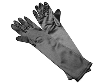 Black Satin Elbow Length Adult Evening Formal Gloves, Classic Wedding Accessory, Bridal Gloves, Prom Accessory, Gala Gloves, Costume Gloves