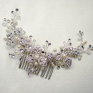 Silver Bridal Hair comb with Rhinestones - Romantic Wedding Hairpiece - Vintage-Inspired Bridal Hair comb - with Silver Flowers UC7780
