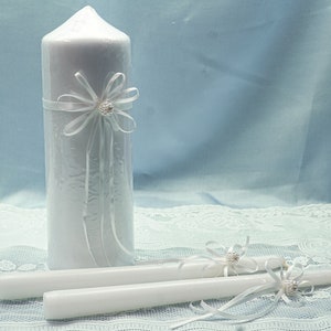 White Unity Candle Set, Wedding Candles, Ceremony Candles, Wedding Candle Set, Wedding Pillar Candle H386