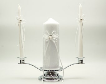 White Unity Candle Set, Wedding Candles, Ceremony Candles, Wedding Candle Set, Wedding Pillar Candle H385