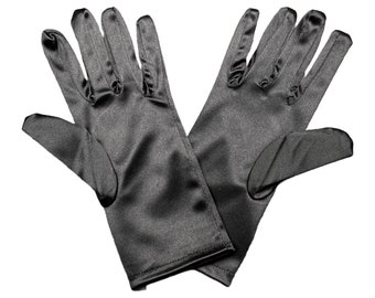 Black Satin Wrist Length Adult Evening Formal Gloves, Classic Wedding Accessory, Bridal Gloves, Prom Accessory, Gala Gloves, Costume Gloves
