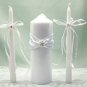 White Unity Candle Set, Wedding Candles, Ceremony Candles, Wedding Candle Set, Wedding Pillar Candle H381