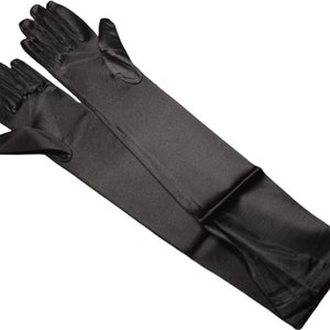18&quot; Black Satin Opera Length Adult Evening Formal Gloves, Classic Wedding Accessory, Bridal Gloves, Prom Accessory, Costume Gloves