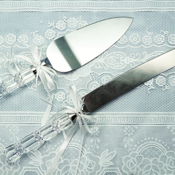 White Wedding Knife and Cake Server Set, Cake Cutter Cutting Set, Serving Set for Bridal Shower Wedding Gift H700