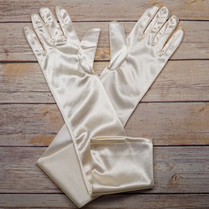 18&quot; Ivory Satin Opera Length Adult Evening Formal Gloves, Classic Wedding Accessory, Bridal Gloves, Prom Accessory, Costume Gloves