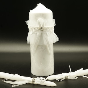White Unity Candle Set, Wedding Candles, Ceremony Candles, Wedding Candle Set, Wedding Pillar Candle K701