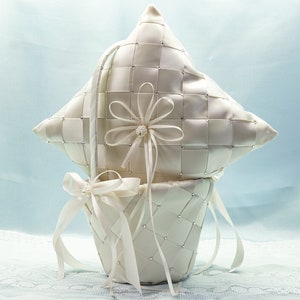 Ivory Rhinestone Flower Girl Basket, Wedding Basket, Ring Bearer Pillow Set - H386