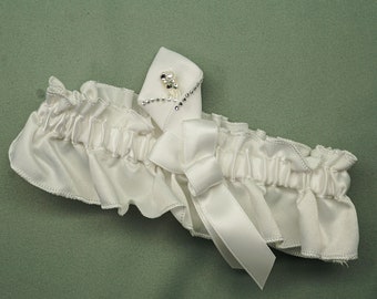 White Wedding Bridal Garter Set, Toss Garter, Keepsake Garter, Garter for Bride, Prom Leg Garter K702