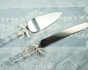 Ivory Wedding Knife and Cake Server Set, Cake Cutter Cutting Set, Serving Set for Bridal Shower Wedding Gift H700