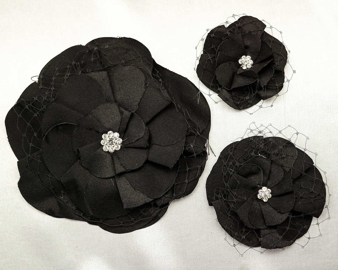 Dark Chocolate CHIFFON Mesh Fabric LACE TRIM × 1y 12 Large Flower