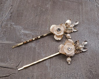 2 PC Gold Porcelain Flower Bridal Hair Pin Pin, Flower Wedding Hair Pin, Wedding Hair Accessory, Bridesmaids Hair Pin Gift UP1458