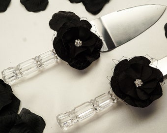 Black Wedding Knife and Cake Server Set, Cake Cutter Cutting Set, Serving Set for Bridal Shower Wedding Gift K704