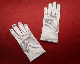 1-3 Year Old Girl's White Satin Flower Girl Formal Gloves, First Communion Gloves, Baptism, Tea Party Gloves, Costume Gloves