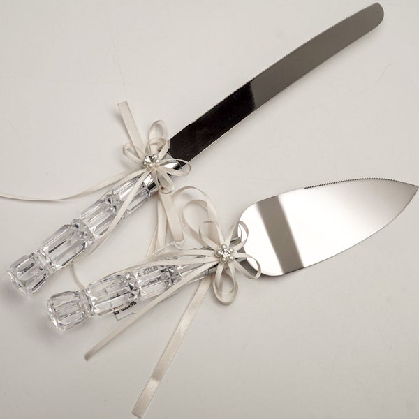 Ivory Wedding Knife and Cake Server Set, Cake Cutter Cutting Set, Serving Set for Bridal Shower Wedding Gift H385