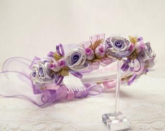 Lilac Flower Girl Wreath, Flower Girl Ribbon Bow Headpiece, Flower Girl Accessory, Wedding Ceremony Accessories CHL406