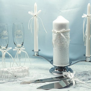 White Unity Candle Set, Wedding Candles, Ceremony Candles, Wedding Candle Set, Wedding Pillar Candle H700