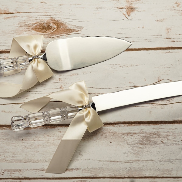 Ivory Wedding Knife and Cake Server Set, Cake Cutter Cutting Set, Serving Set for Bridal Shower Wedding Gift K375