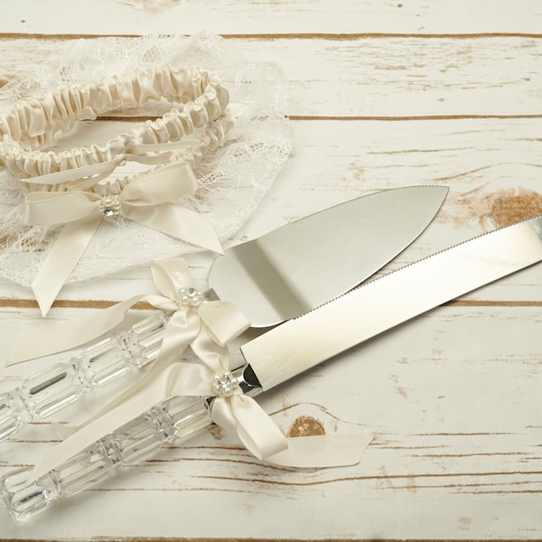 Ivory Wedding Knife and Cake Server Set, Cake Cutter Cutting Set, Serving Set for Bridal Shower Wedding Gift H773