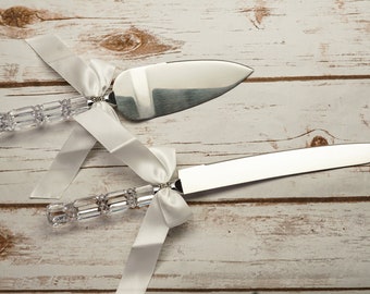 White Wedding Knife and Cake Server Set, Cake Cutter Cutting Set, Serving Set for Bridal Shower Wedding Gift K375