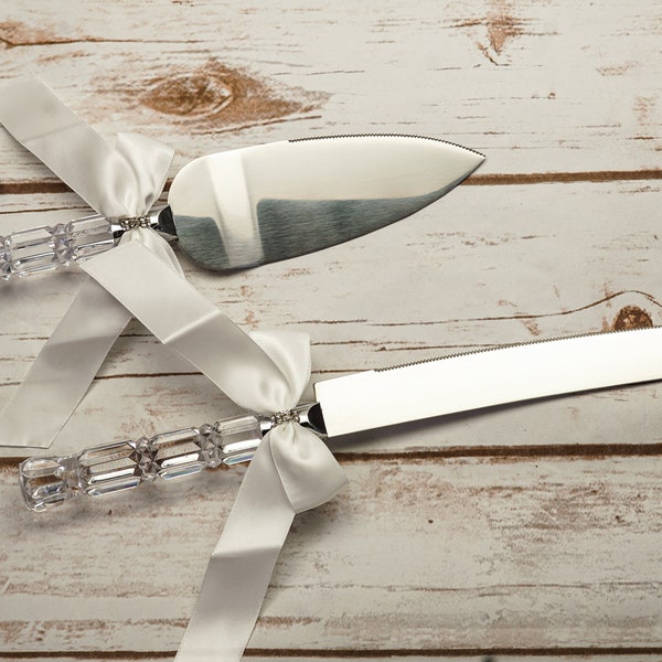 White Wedding Knife and Cake Server Set, Cake Cutter Cutting Set, Serving Set for Bridal Shower Wedding Gift K375