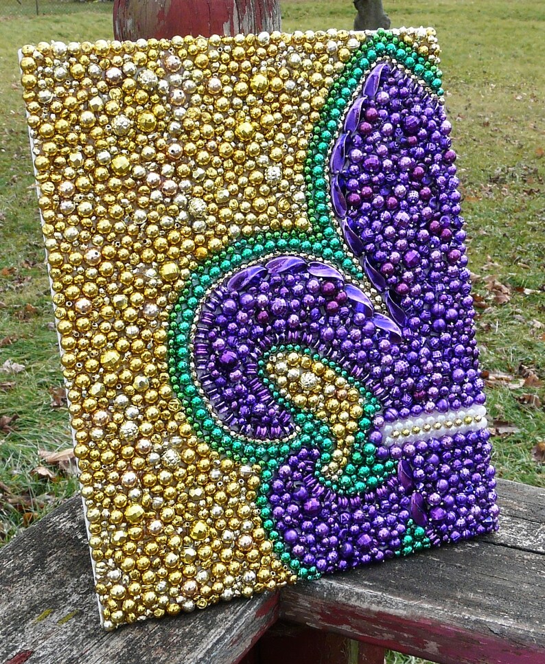 Mardi Gras Beads Fleur De Lis on 8x10 Canvas Wall Art Mosaic Etsy