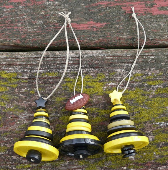 Football Black Yellow Button Christmas Tree Ornaments Etsy