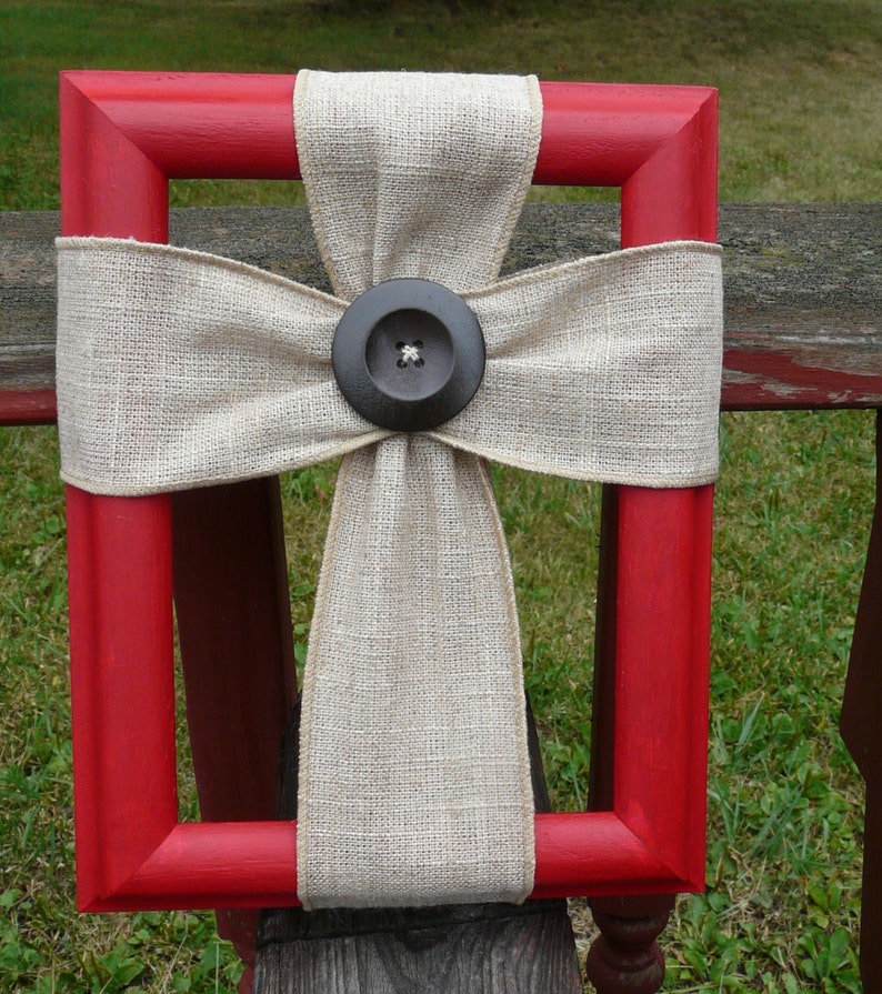 Burlap Cross Photo Frame 5x7 Wood With Ribbon Image 0