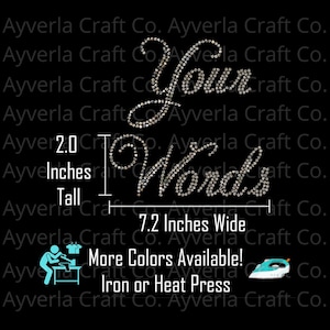 DIY Personalized Custom Hotfix Rhinestone Transfer Decal, Script Font Bling Phrase Your Words Iron On, Create Your Own Rhinestone Apparel