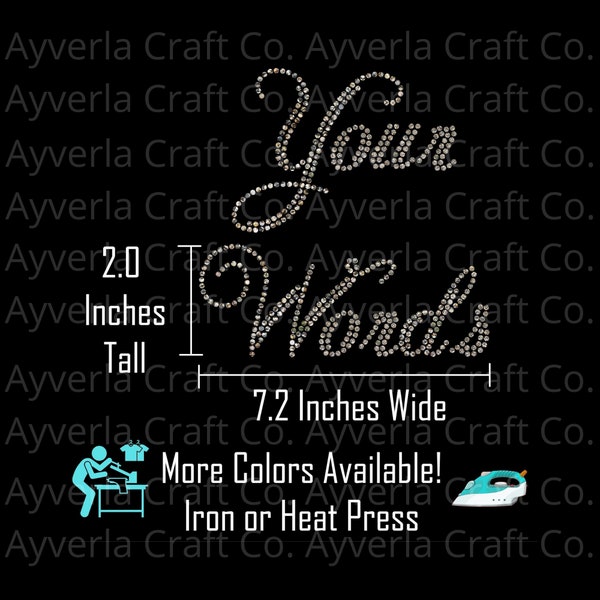 DIY Personalized Custom Hotfix Rhinestone Transfer Decal, Script Font Bling Phrase Your Words Iron On, Create Your Own Rhinestone Apparel