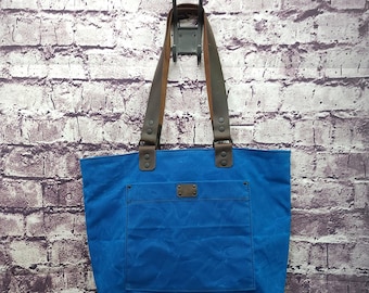 Everyday Tote SAPPHIRE, Waxed Canvas and Leather, Hand made in BC, Canada