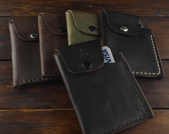 Hand Stitched Full Grain Leather Wallet: Minimalist Card Holder, Made in Canada