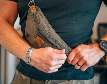 EDC Belt bag, Fanny, Waxed Canvas and Leather, Hand made in BC, Canada