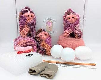 Make your own Pigs In Blankets Christmas Decoration complete craft kit using needle felt and crochet