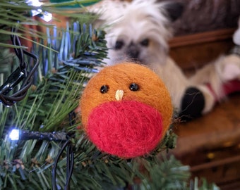 Adorno colgante para árbol de Navidad: petirrojo de fieltro hecho a mano con pinza.