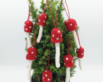 Handmade Needle Felt Mushroom Autumn or Christmas Hanging Decoration