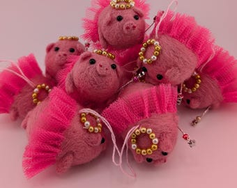 Adorno navideño de cerdito princesa de hadas hecho a mano, adorno colgante de fieltro (en los 4 lados)