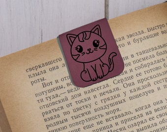 Cat - Magnetic Leatherette Bookmark - Choose your leatherette color!