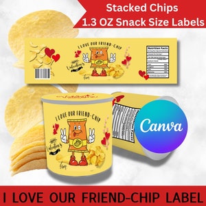 Valentine&#39;s Friend-Chip Cards, Stacked Chips Snack Labels - Instant Download, Digital, Classroom, Kids, Funny