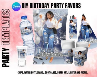 Denim & Diamonds Birthday Party Pack: Editable Canva Templates (Digital Download)