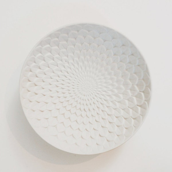 White Ceramic Optic Dish, Vintage Mid Century Modern, Italian 1960s Museum-Quality Art Object