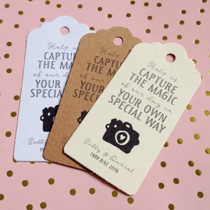 Set of 10 Personalised Disposable Camera Favour Gift Tags Labels for Wedding or Party