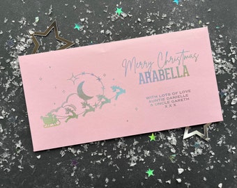Personalised Celestial Santa Sleigh Christmas Money Envelope, Gift Card, Cash Gift